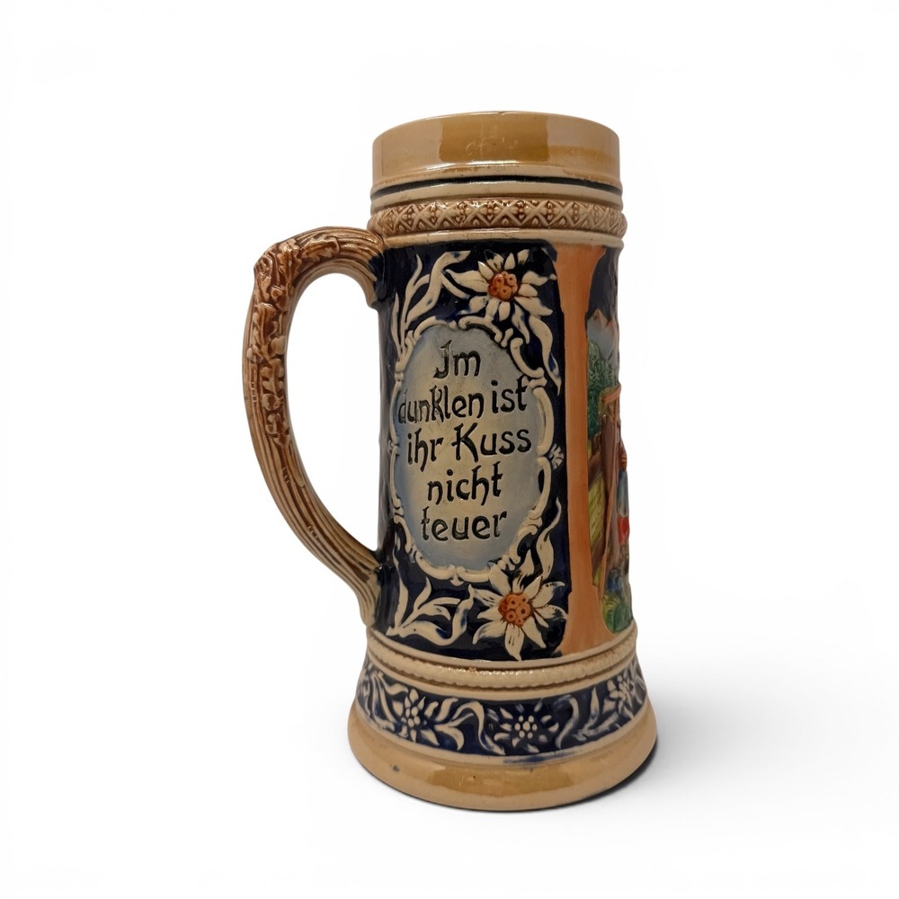Vintage West Germany Stoneware Beer Stein Edelweiss‎ Bavarian Scene #4063 8in